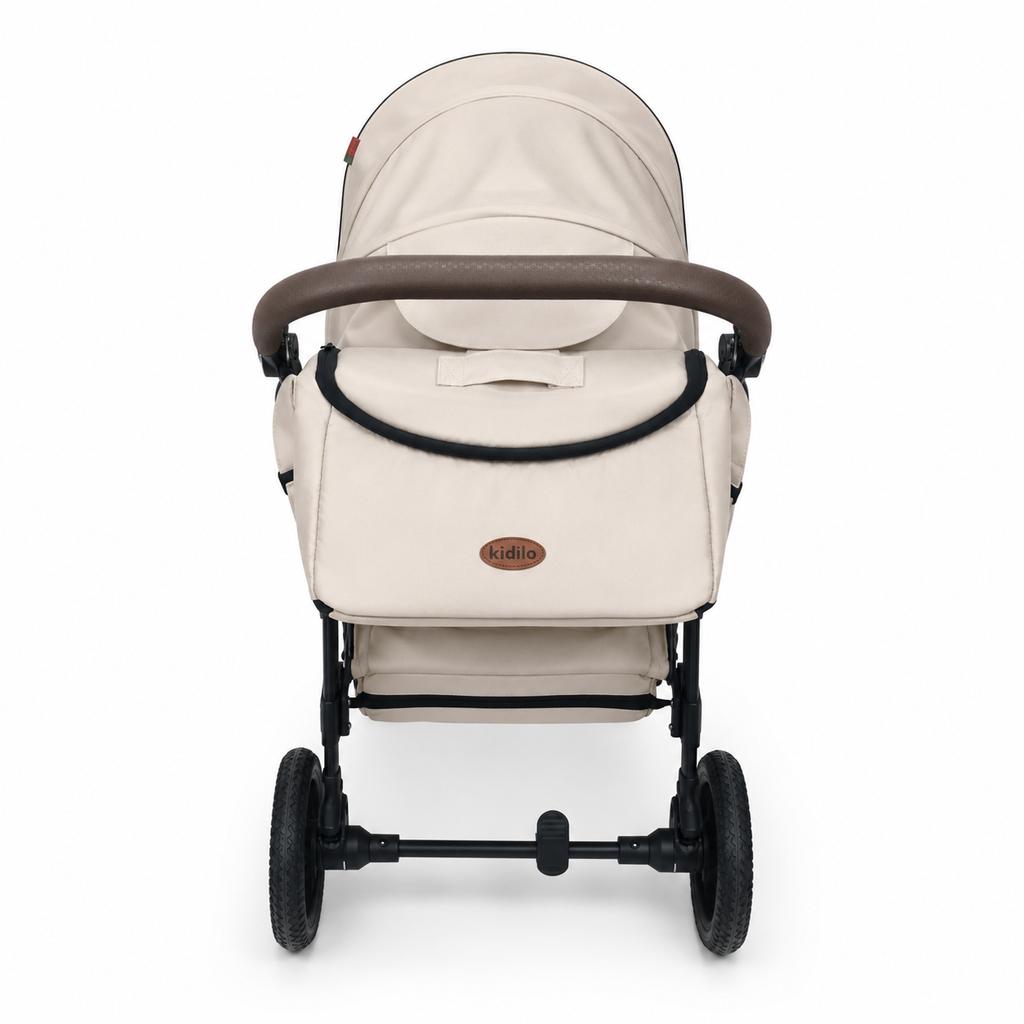 Poussette Bébé Kidilo Premium Beige avec Nacelle & Sac de Rangement
