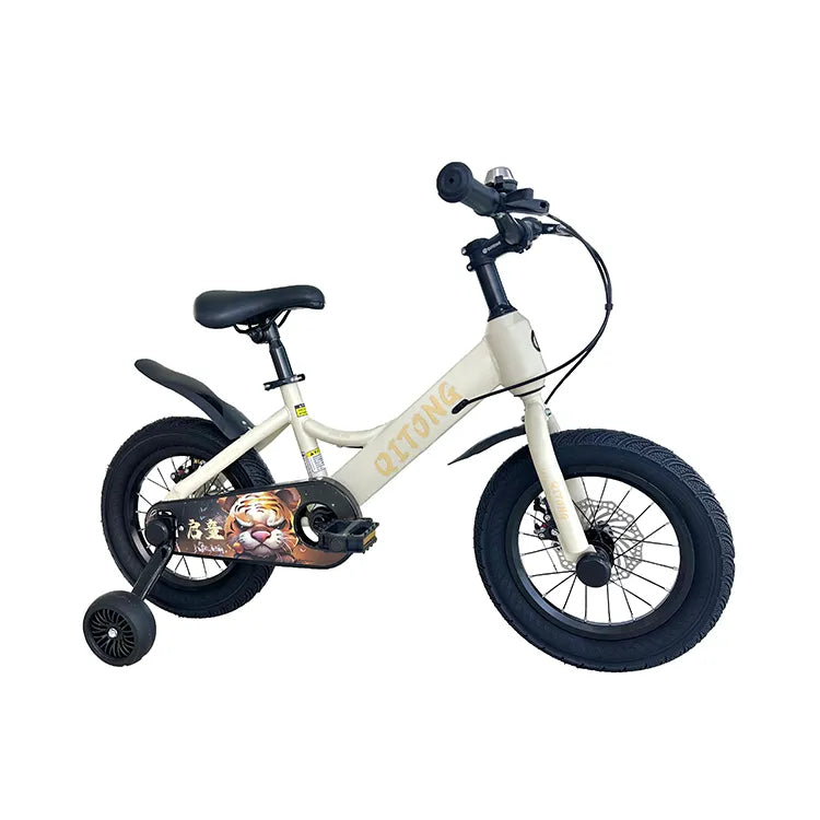 Vélo Enfant 16 Pouces QITONG  – Freins à Disques & Design Tigre - Biege