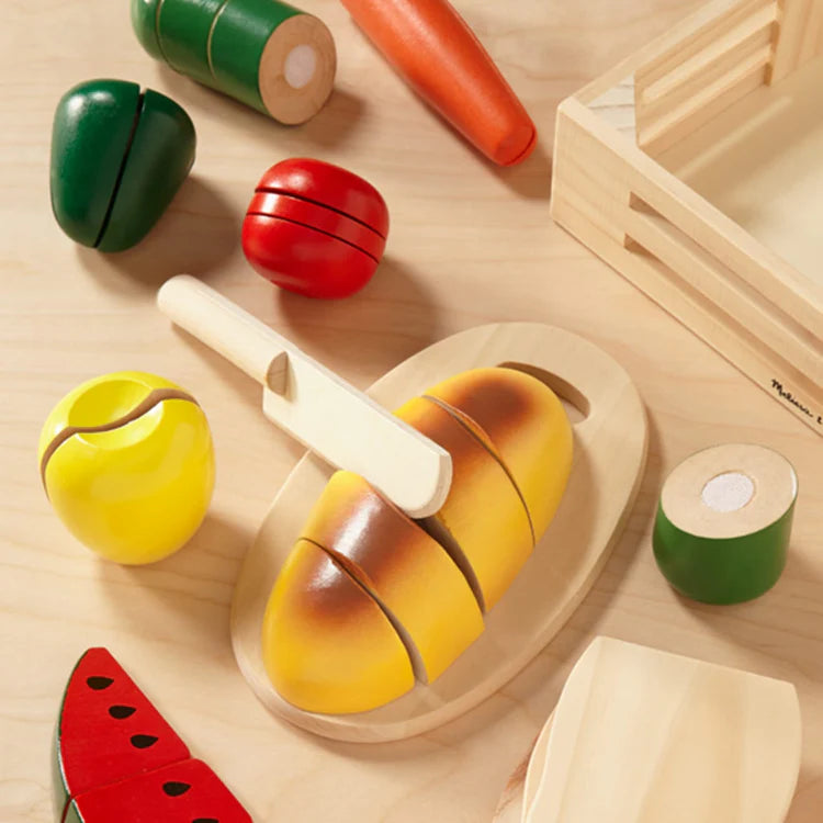 Wooden Cutting Food set featuring sliceable wooden produce