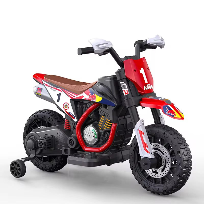 🏍️ Moto Électrique Enfant 12V – Style Cross avec Pneus en Caoutchouc & Roues Stabilisatrices - Rouge