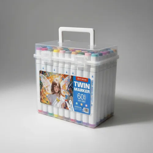 Set de 60 Marqueurs Double Pointe Professionnels avec Étui – Couleurs Intenses & Précision Maximale