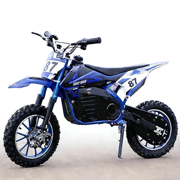 Moto Cross Électrique Enfant 36V – Dirt Bike N°87 avec Frein à Disque - Bleu