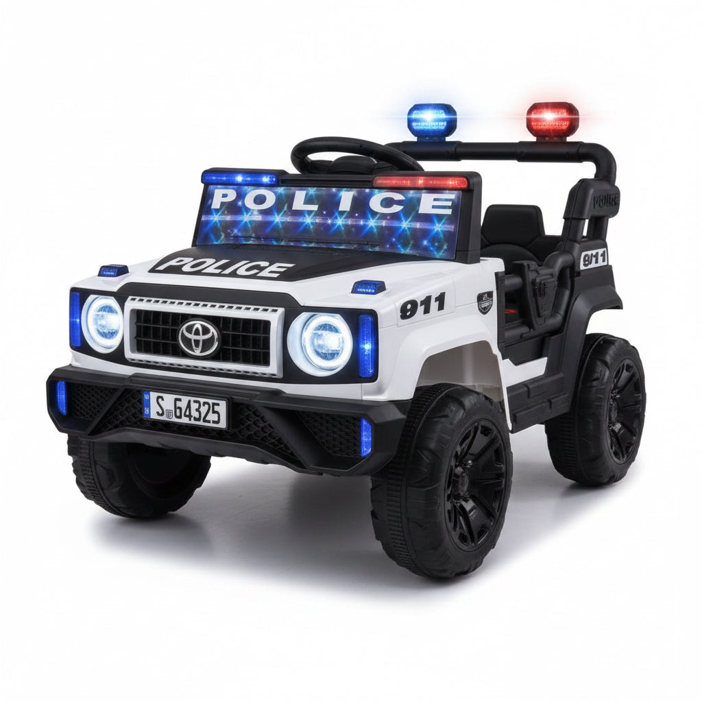 Toyota Électrique Police pour Enfant 1 Place avec LED et Gyrophares – De 1 à 5 Ans - Blanc