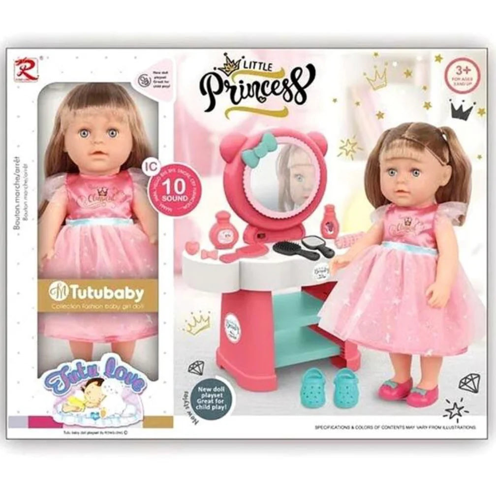 Poupée Princesse Parlante avec Coiffeuse, Miroir Lumineux et Accessoires – Dès 3 Ans