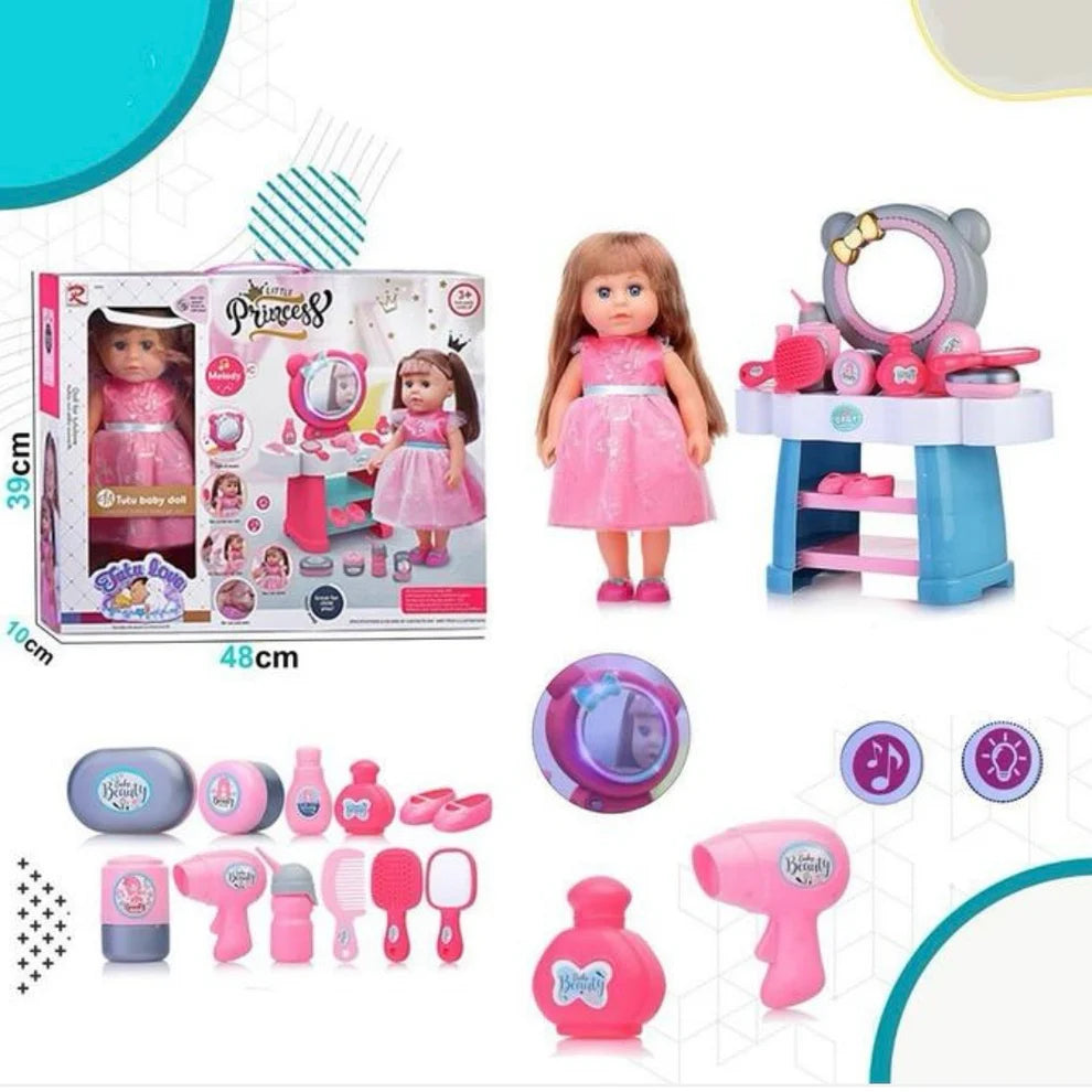 Poupée Princesse Parlante avec Coiffeuse, Miroir Lumineux et Accessoires – Dès 3 Ans