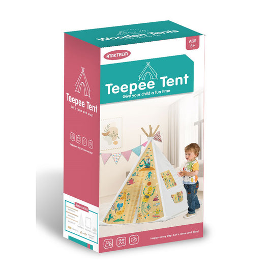 Tipi Enfant Thème Chouettes – 1,50 m, Tapis & Guirlande Lumineuse Inclus