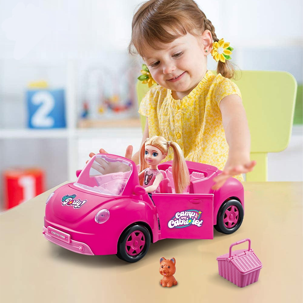 Voiture Cabriolet Rose Barbie Style + Chien & Valise
