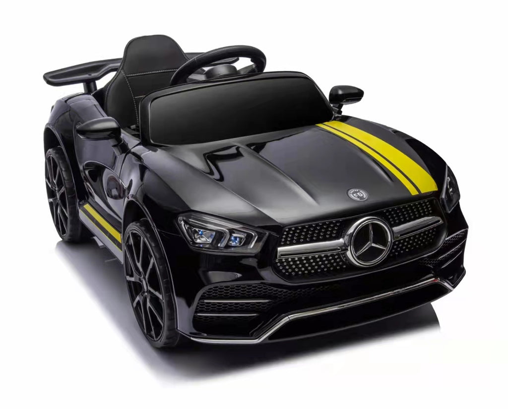 Voiture Électrique Enfant Style Mercedes Noire – Design Sport avec Bandes Jaunes