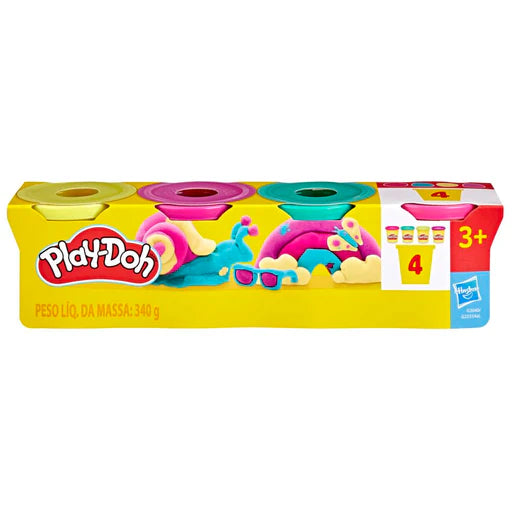 Lot de 4 pots de pâte à modeler Play-Doh de Hasbro, aux couleurs éclatantes.