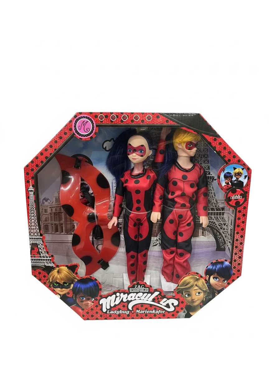 Pack Duo Miraculous : Poupées Ladybug & Chat Noir + Masque de Déguisement