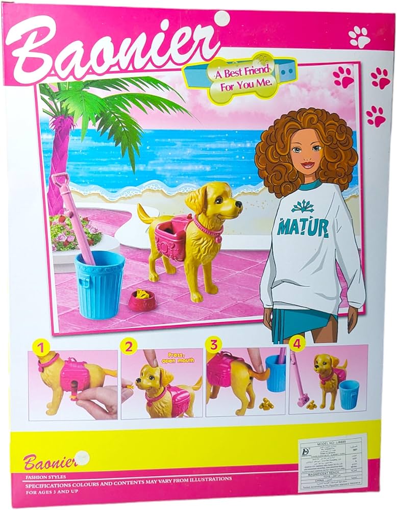 Poupée Mannequin Baonier Prime avec Chien Interactif – Coffret Promenade : Le Chien Mange et Fait ses Besoins