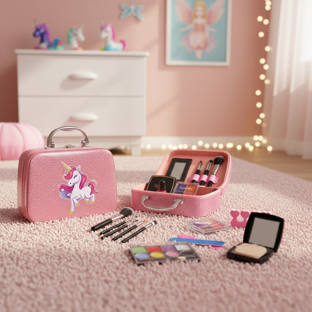Mallette Maquillage Enfant Licorne – Kit Beauté Complet avec Vernis, Ombres et Pinceaux (Miroir Inclus)