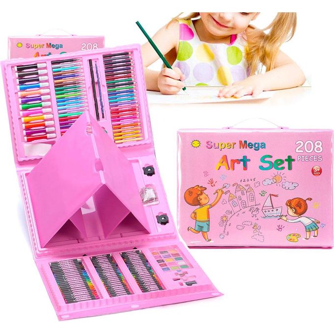 Valise d'Artiste "Super Mega Art Set" 208 Pièces – L'Atelier de Créativité Complet pour Enfant (Rose)