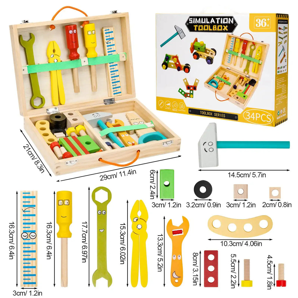 Coffret Outils en Bois 34 Pièces
