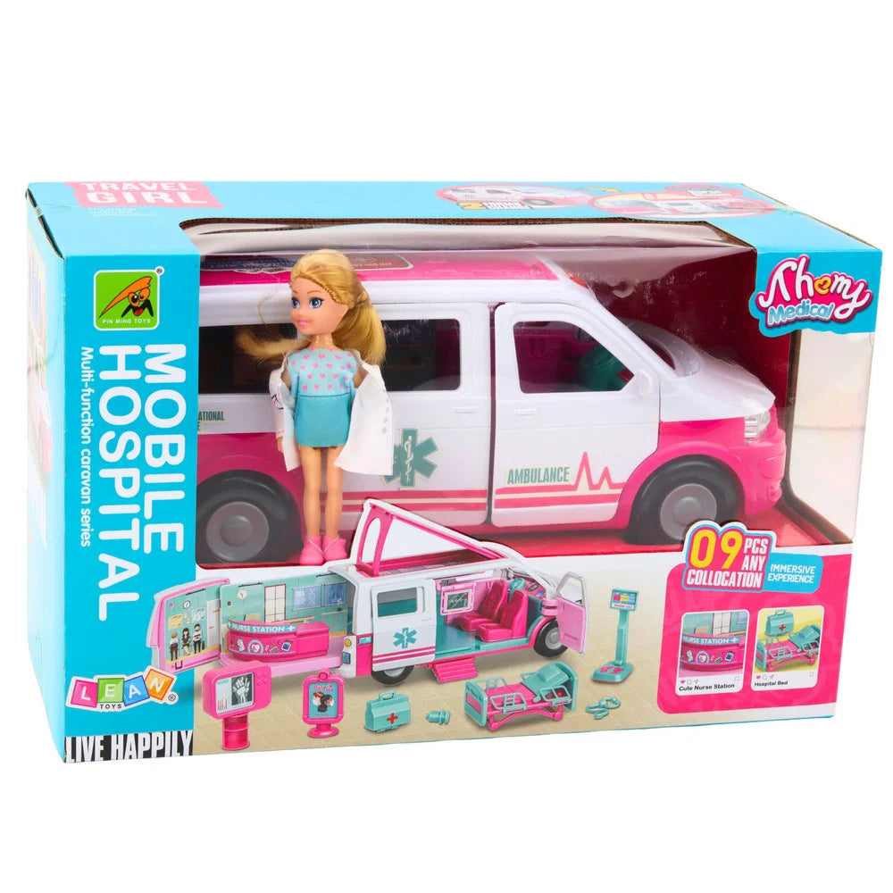 Ambulance Hôpital Mobile avec Poupée – 9 Pièces