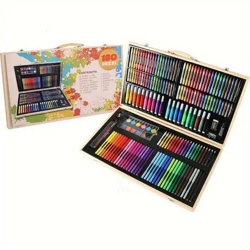 Mallette de Coloriage en Bois 180 Pièces – Coffret Artistique