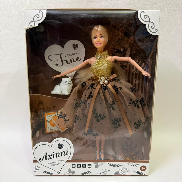 Poupée Mannequin Axinni Robe Dorée et Tulle avec Sac dès 3 Ans