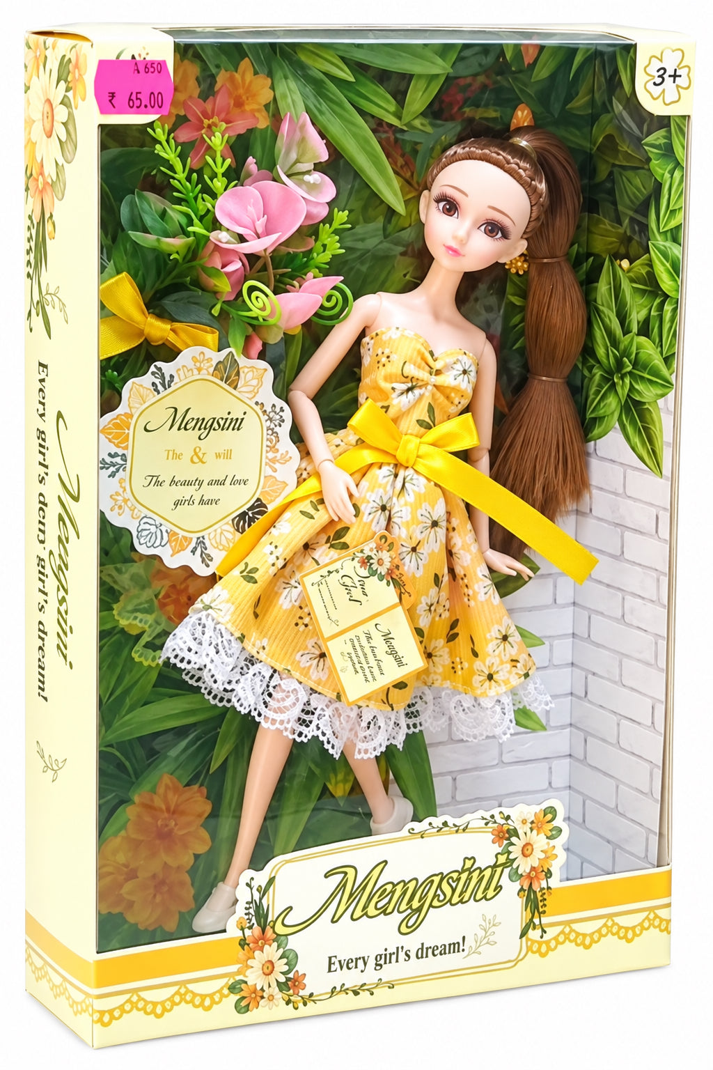 Poupée Mannequin Mengsini Robe Jaune Fleurie dès 3 Ans