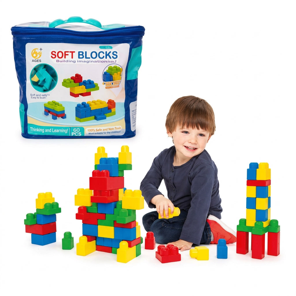 Blocs de Construction Souples 50 Pièces – Sac à Poignée dès 3 Ans