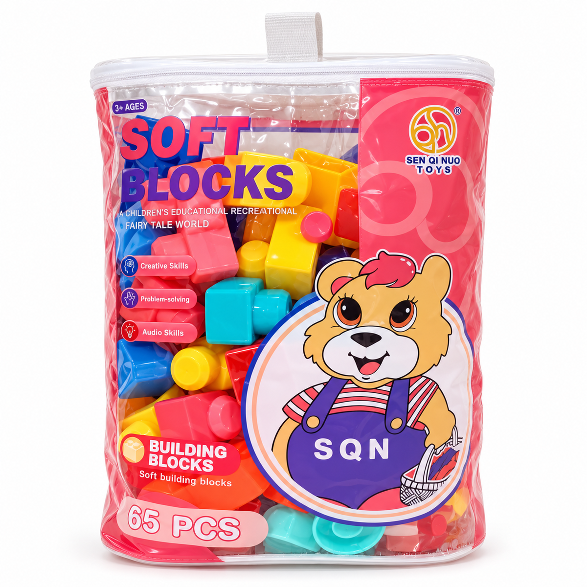 Blocs de Construction Souples 65 Pièces – Grand Sac Zippé dès 3 Ans