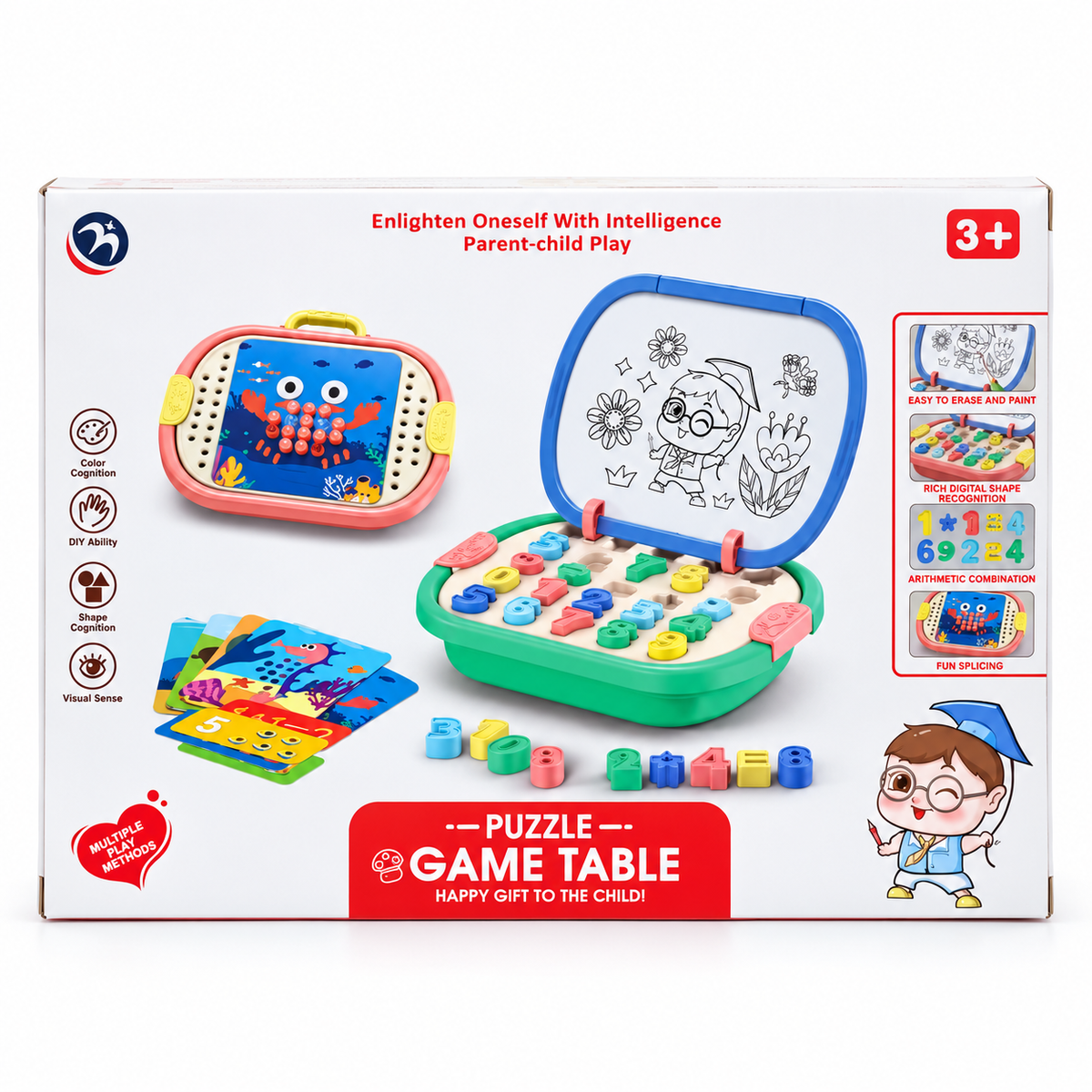 Mallette Éducative Puzzle Game Table – Chiffres, Formes et Tableau dès 3 Ans