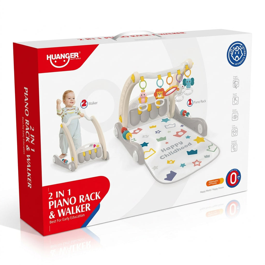 Tapis d'Éveil Piano et Trotteur 2 en 1 Gris – dès la Naissance