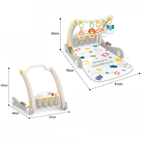 Tapis d'Éveil Piano et Trotteur 2 en 1 Gris – dès la Naissance