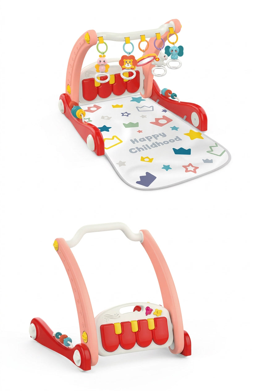 Tapis d'Éveil Piano et Trotteur 2 en 1 Rose – dès la Naissance
