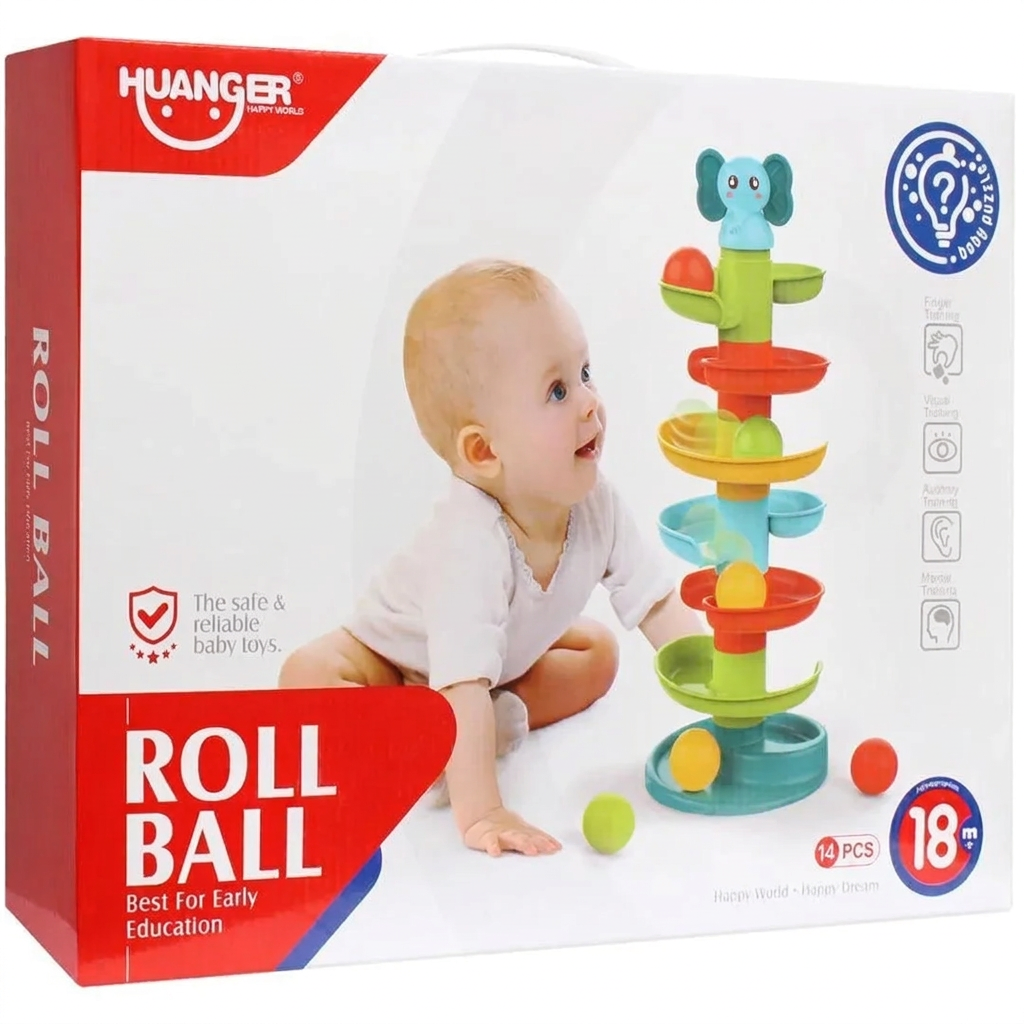 Tour à Billes Roll Ball Éléphant 14 Pièces – Toboggan en Spirale dès 18 Mois
