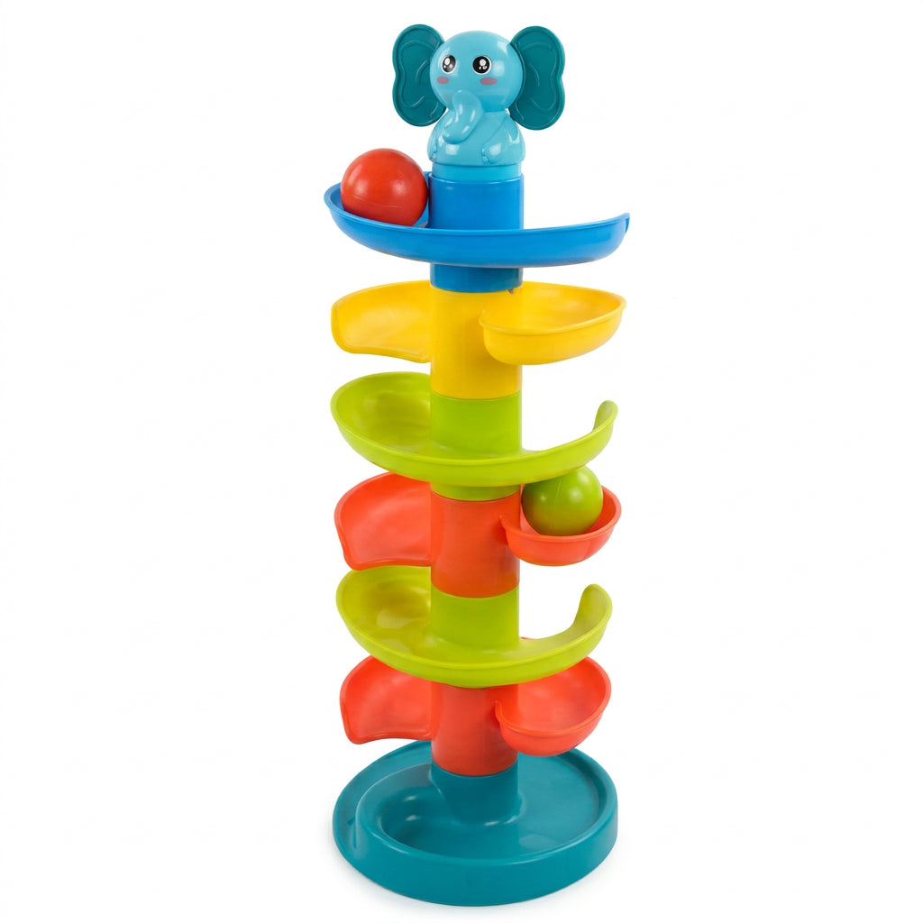 Tour à Billes Roll Ball Éléphant 14 Pièces – Toboggan en Spirale dès 18 Mois