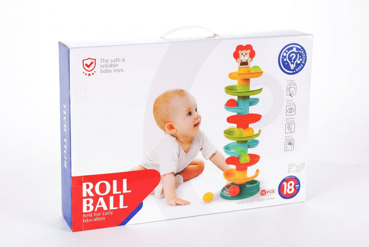 Tour à Billes Roll Ball Lion 16 Pièces – Toboggan en Spirale dès 18 Mois