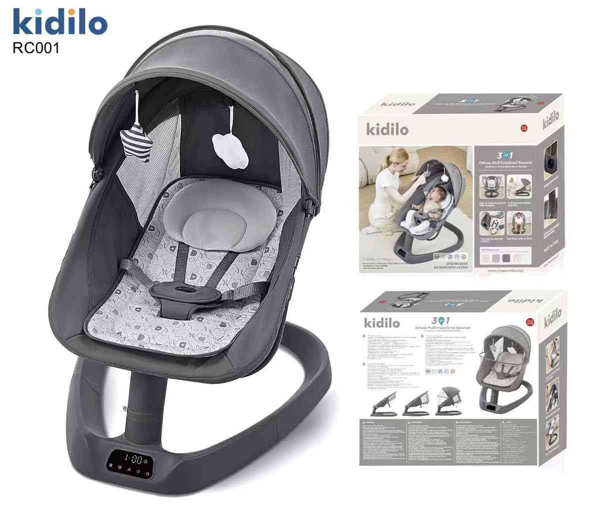 Transat Balancelle Électrique Kidilo 3 en 1 – Télécommande et Moustiquaire