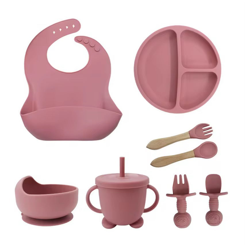 Set de Vaisselle en Silicone pour Bébé – Coffret Repas 8 Pièces