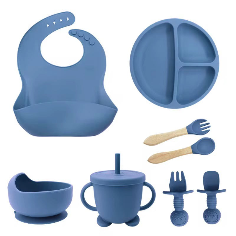 Set de Vaisselle en Silicone pour Bébé – Coffret Repas 8 Pièces