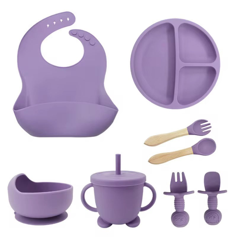 Set de Vaisselle en Silicone pour Bébé – Coffret Repas 8 Pièces