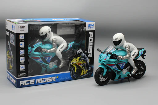 « Ace Rider » est une moto radiocommandée à l'échelle 1/8 dotée d'une fréquence de contrôle de 2,4 GHz.