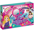 Le coffret de jouets Coiffeuse de princesse de Meihongyu comprend une coiffeuse rose et violette avec miroir, un sèche-cheveux jouet et divers accessoires.