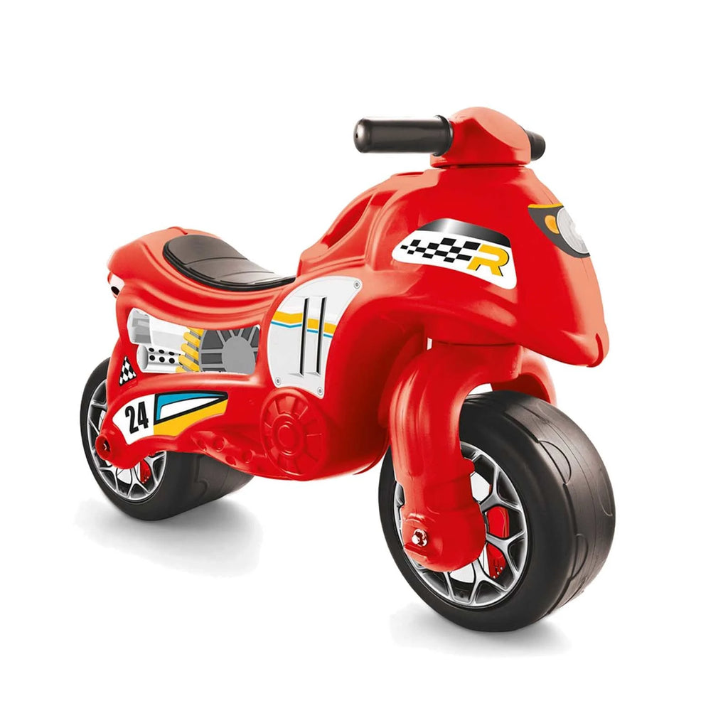 Le jouet rouge Dolu My First Moto est doté d'une construction en plastique durable et de roues larges pour aider les tout-petits à développer leur équilibre et leur motricité.