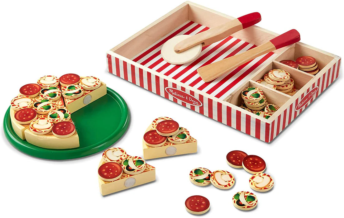 Wooden Pizza Party play food set with 36 toppings