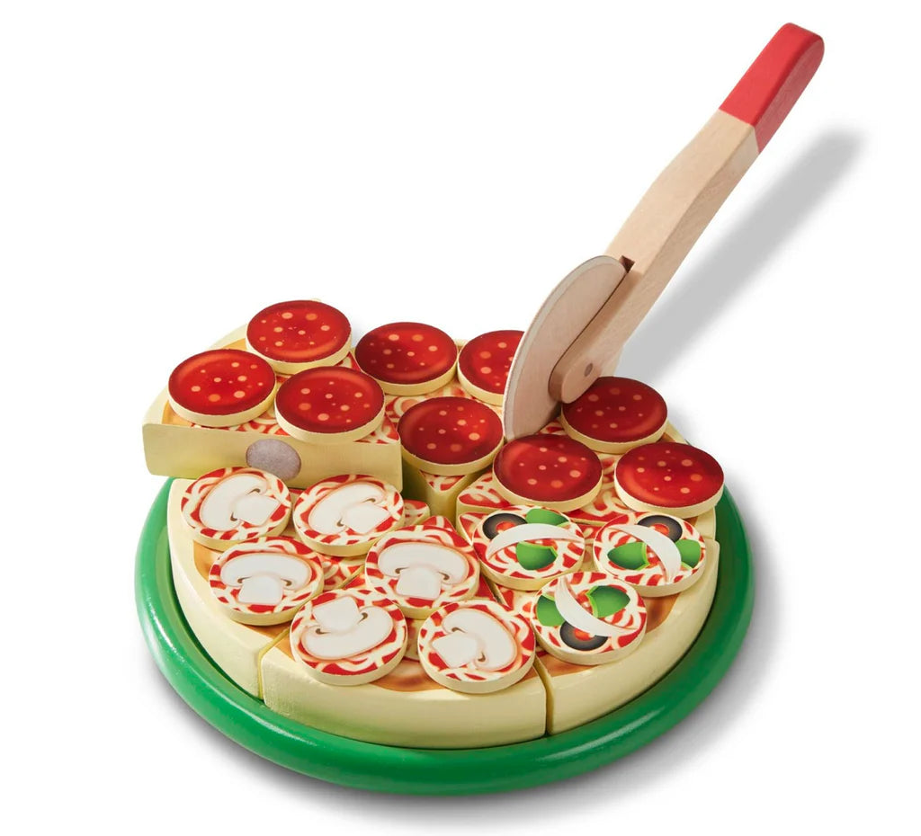 Wooden Pizza Party play food set with 36 toppings
