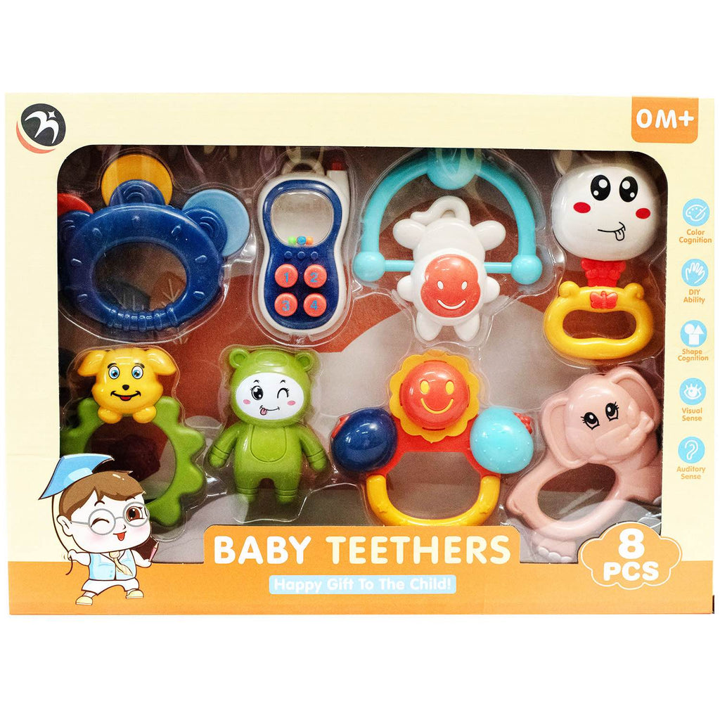 generic set of 8 developmental baby rattles and teethers
