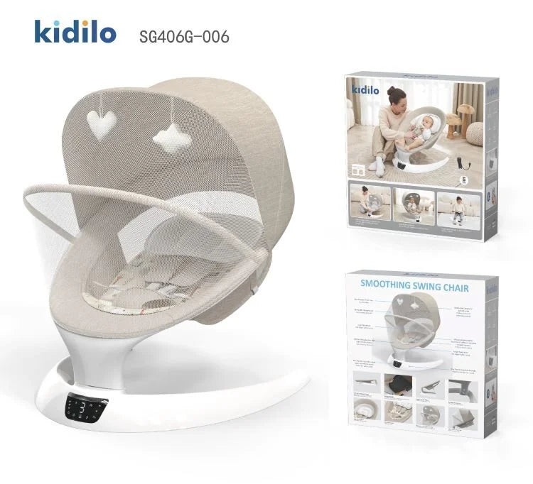 Balancelle Électrique Kidilo avec Moustiquaire – Transat Bébé Réglable dès la Naissance