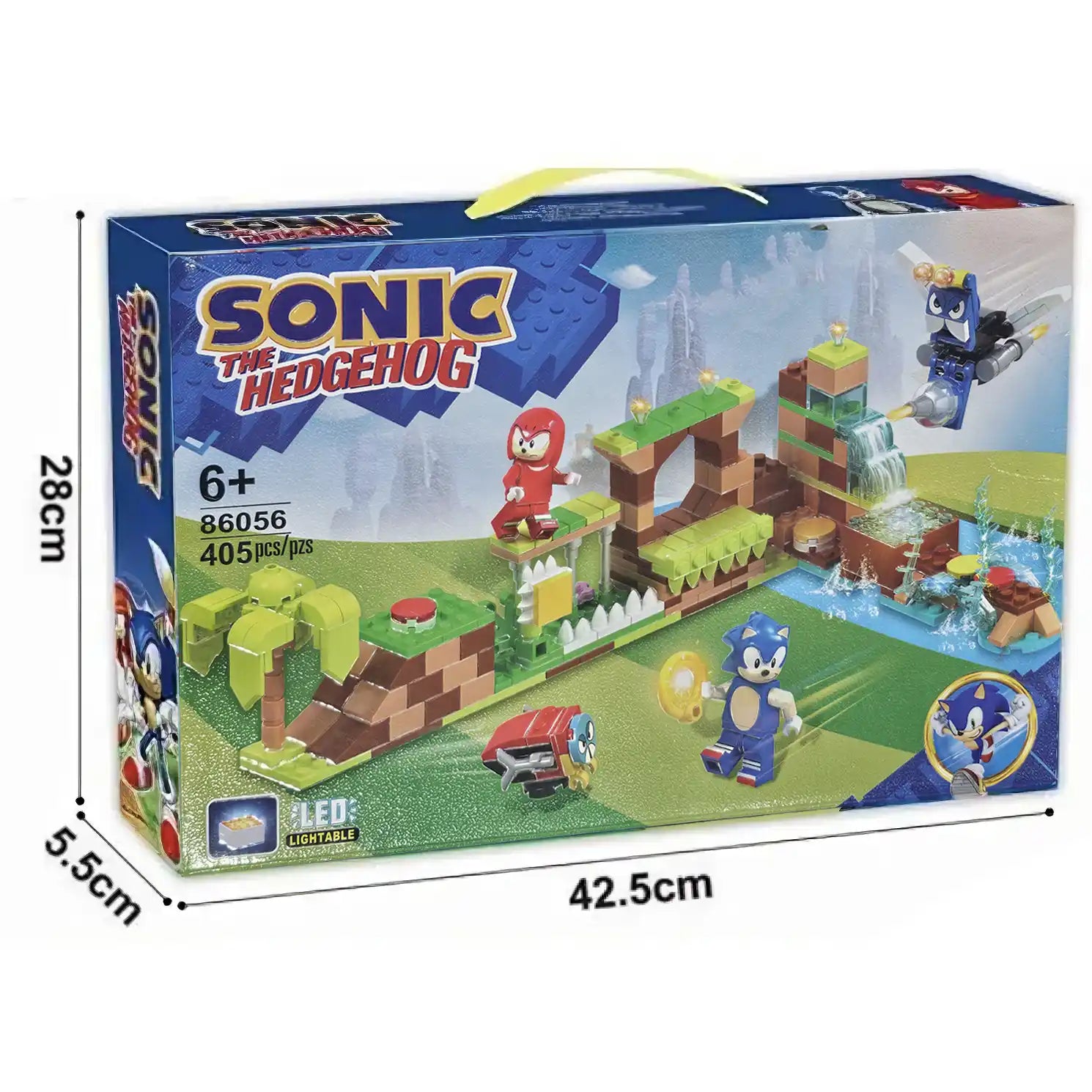 Sonic the Hedgehog 86056 building block set featuring a Green Hill Zone-style course and LED lighting