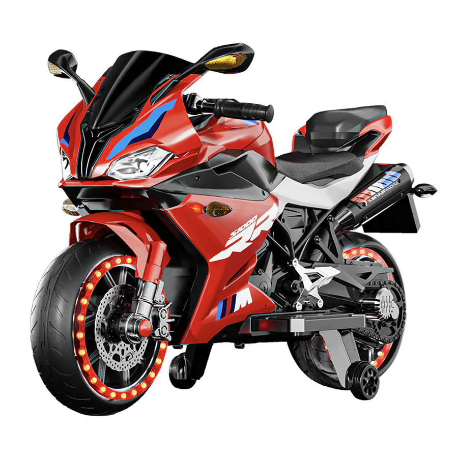 Moto Électrique Sportive Rouge pour Enfant 3 à 6 Ans – 1 Place avec Roulettes Stabilisatrices