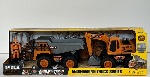 Véhicule de Construction à Friction – Jouet Camion Ingénierie avec Ouvrier et Panneaux