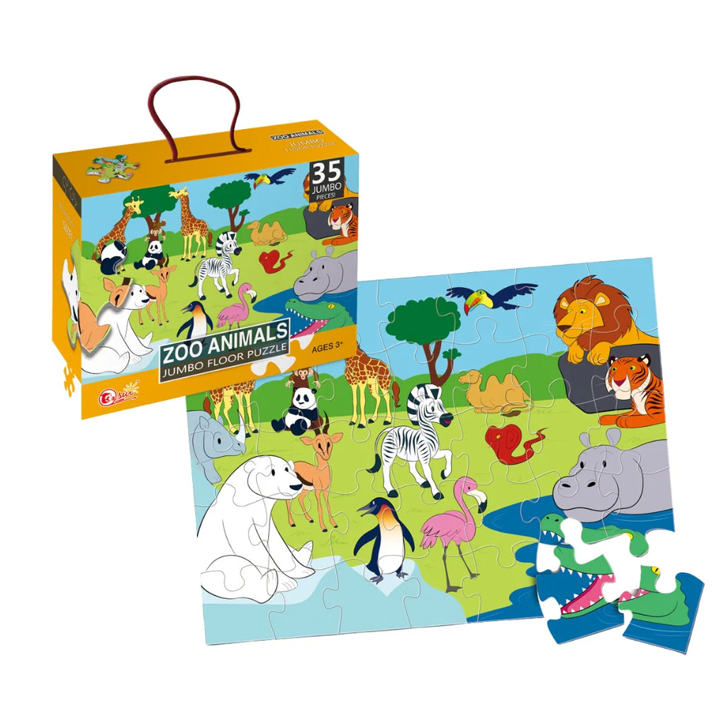 Puzzle géant de sol Tu Sun représentant des animaux du zoo, composé de 35 pièces.
