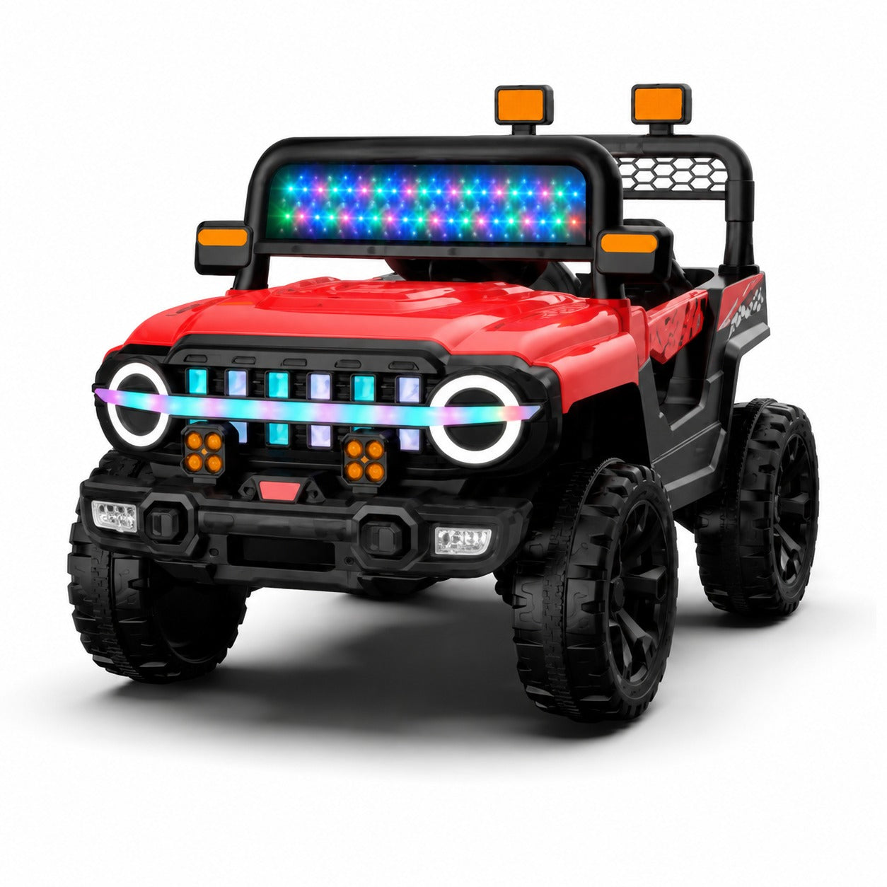 Voiture Électrique Enfant Style Jeep 4x4 avec Lumières LED – Rouge