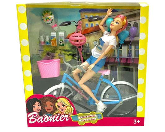Set Poupée Cycliste – Poupée Articulée + Vélo Lumineux & Accessoires