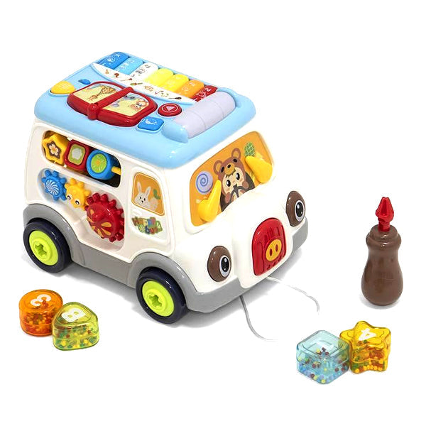 Bus Musical Éducatif à Tirer – Jouet Multifonction avec Sons et Lumières