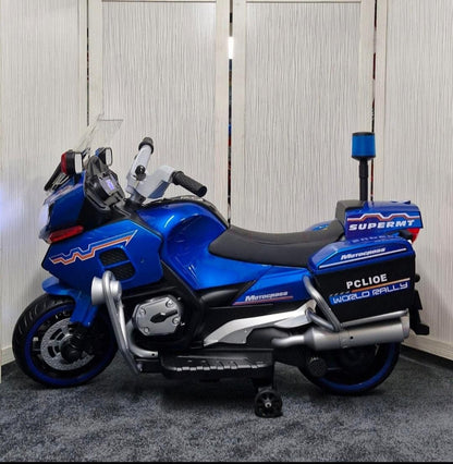 Moto électrique de police pour enfants Bleu